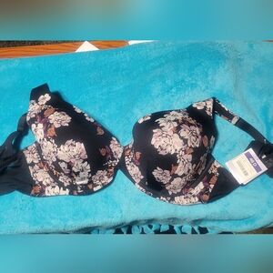 Catherines Black Floral Underwire Bra Size 48D